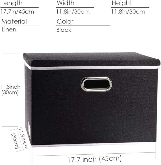 PRANDOM Large Foldable Storage Boxes with Lids [3-Pack] Fabric Collapsible Storage Bins Organizer Containers Baskets Cube with Cover for Home Bedroom Closet Office Nursery Black(17.7x11.8x11.8)