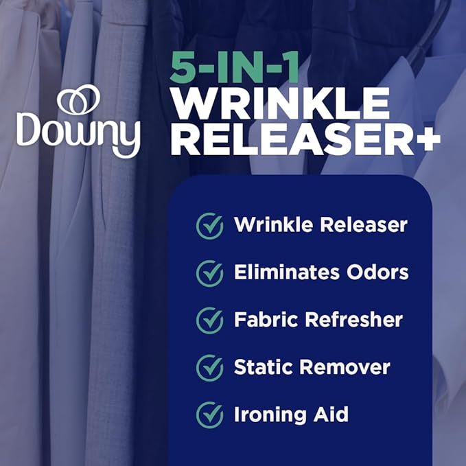 Downy Wrinkle Release Spray, Travel Size Spray, All In One Formula, Removes Wrinkles, Static and Odor Eliminator, Crisp Linen Scent, 3 Fl Oz, Pack of 3
