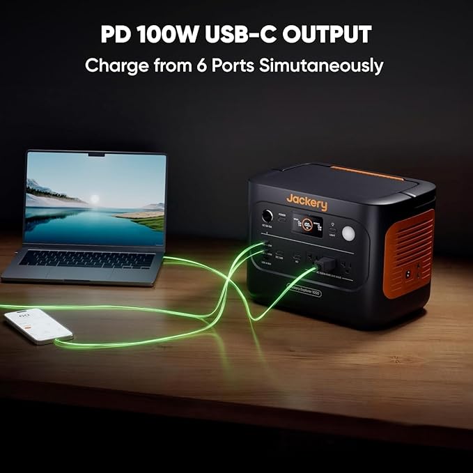 Jackery Explorer 1000 v2 Portable Power Station,1070Wh LiFePO4 Battery,1500W AC/100W USB-C Output, 1 Hr Fast Charge, Solar Generator for Camping,Emergency, RV, Off-Grid Living(Solar Panel Optional)