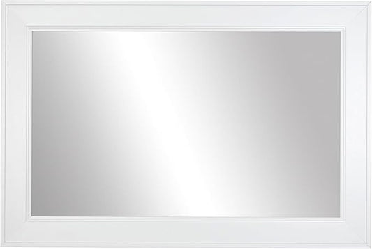 Frame My Mirror White Framed Mirror, 28" x 36" Mirror for Bathroom, Wood Frame, True Reflections Glass, White Finish, Porter Design, Hangs Horizontally or Vertically, Made in USA