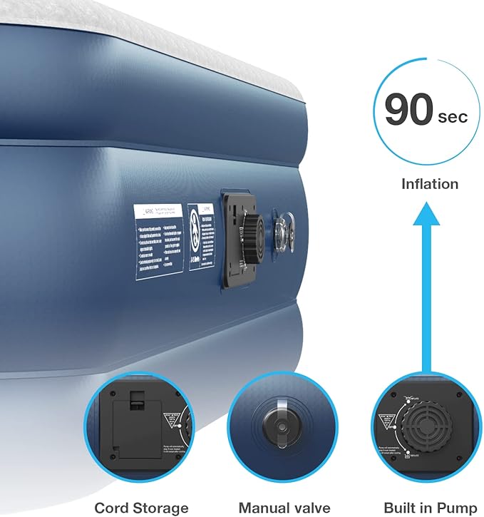 Active Era Tall 20" Twin Air Mattress with Built in Pump & Raised Pillow, Elevated Inflatable Mattress, Heavy Duty Puncture Resistant Bed, Blow Up Waterproof Airbed