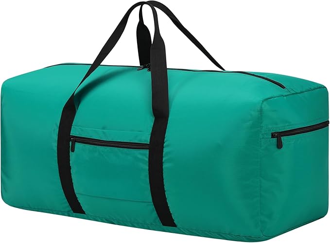 Foldable Duffle Bag for Travel - 75L Large Spare Travel Duffel Bag Lightweight with Trolley Sleeve - Green