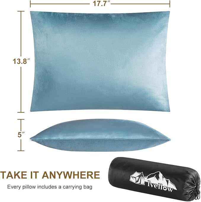 Ivellow Memory Foam Travel Pillow Compressible Camping Pillow for Sleeping Shredded Memory Foam Pillow Compact Firm Supportive Travel Pillow for Adults Kids Outdoor Hiking Essential Gear Blue-M