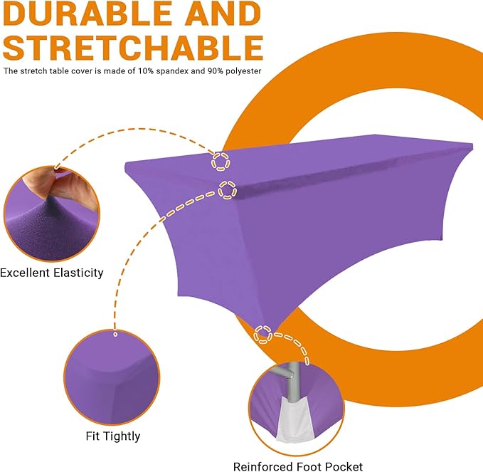 Eurmax USA 4Ft Rectangular Fitted Spandex Tablecloths Wedding Patio Table Covers Event Stretchable Tablecloth (Plum)