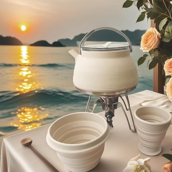 3 Pcs Camping cookware Set, 1.5L Collapsible Kettle with Bowl&Cups,Backpacing Mess Kit for Outdoor