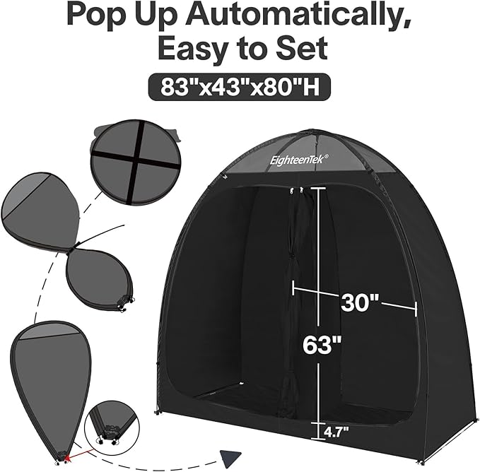 EighteenTek Shower Tent Camping, 2-Room Portable Changing Room, Outdoor Shower Enclosure, Pop Up Privacy Tent Shelter with Floor & Doors, Waterproof & Lightweight, Camping Toilet Bathroom