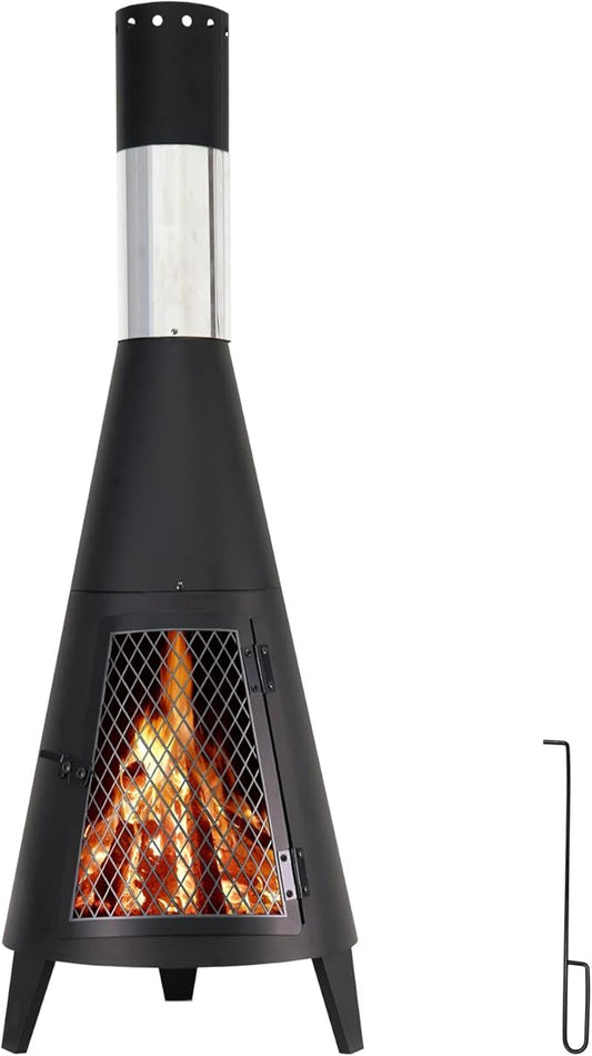ptlsy 43inch Tall Chiminea Outdoor Fireplace Wood Burning for Backyard and Patio Wood Burning Rocket Fire Pit
