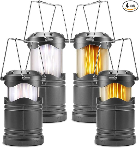 Lichamp 4 Pack LED Camping Lanterns, Collapsible Flameless Candles Tea Lights, Portable Battery Powered Camping Lights Emergency Supplies Kit, Dark Gray