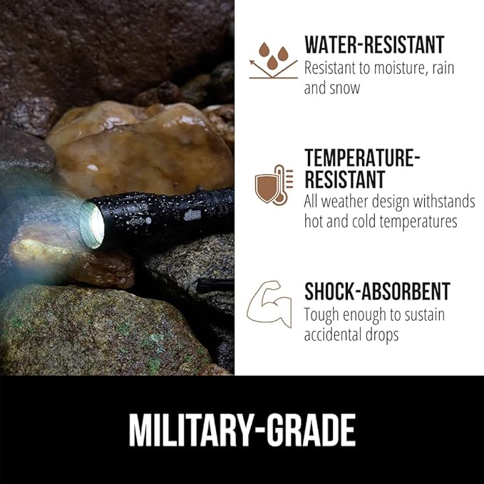 GORILLA GRIP Powerful LED Tactical Flashlight, 750 FT High Lumens 5 Adjustable Modes, Water Resistant, Ultra Bright Zoom Flashlights, Small Mini Flash Light, Camping, Night Dog Walking, Black