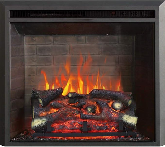 RICHFLAME Gavin 26 Inches Electric Fireplace Insert with Log Speaker, Designed for Stud, Wood Burning Opening, Cabinet & Wood Mantel, Remote Control, 750/1500W, Black