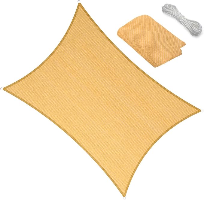 19' x 19' Yellow Outdoor Sun Shade Sail Canopy ??UV Resistant Permeable Awning Fabric for Patio, Garden, Backyard, Pergola, Carport, Lawn Shelter Cover