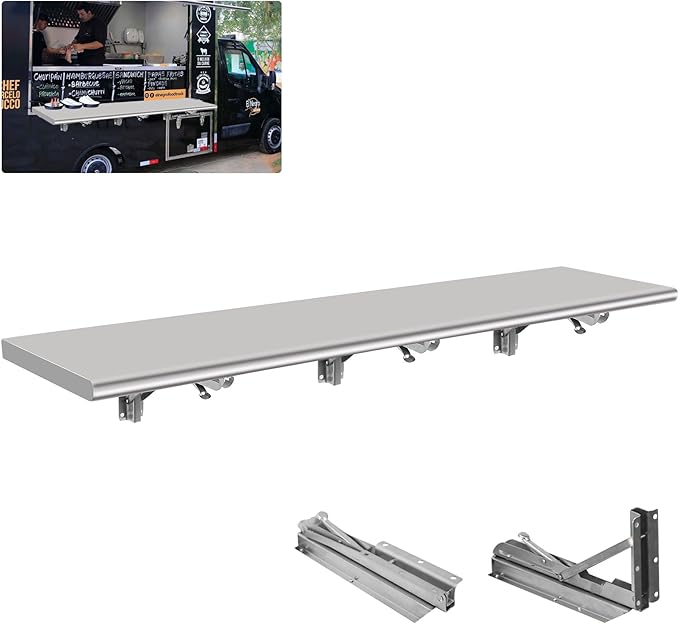 70'' L x 12''W Folding Concession Shelf- Stainless Steel Food Shelf Stand Serving for Concession Serving Window