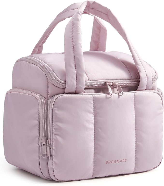 BAGSMART Toiletry Bag Large Roomy Makeup Bag, Portable Makeup Bag with Handle for Travel-Sized Shampoo, Conditioner & Brushes Set, Pink