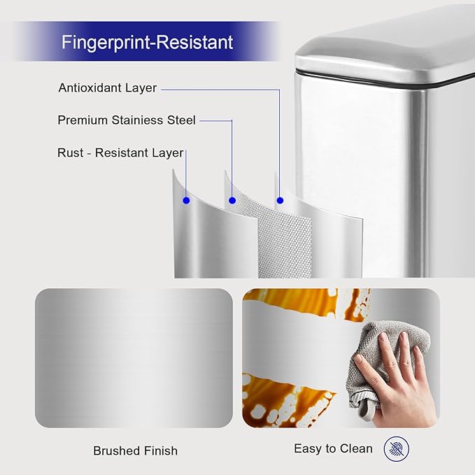 Bathroom Trash Can with Lid，5L/1.3 Gallon Trash Can with Removable Liner Bucket, Small Garbage can for Bathroom,Bedroom,Home Office,Silver