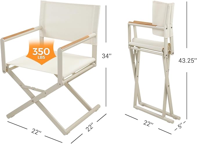 Grand patio Extra-Wide 4-Pack Directors Chairs, Folding Dining Chair Set of 4 with Sling and Woodgrain Armrests, Outdoor, Apricot