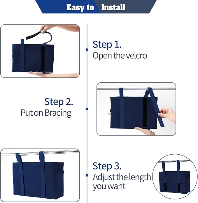 Bunk Bed Organizer, Bedside Caddy Hanging Bed Organizer Storage Bag with 4 Pockets and 2 Hooks, for College Dorm Rooms Bed, Hospital Bed, Baby Bed Rails, 600D Oxford Cloth (Navy Blue)
