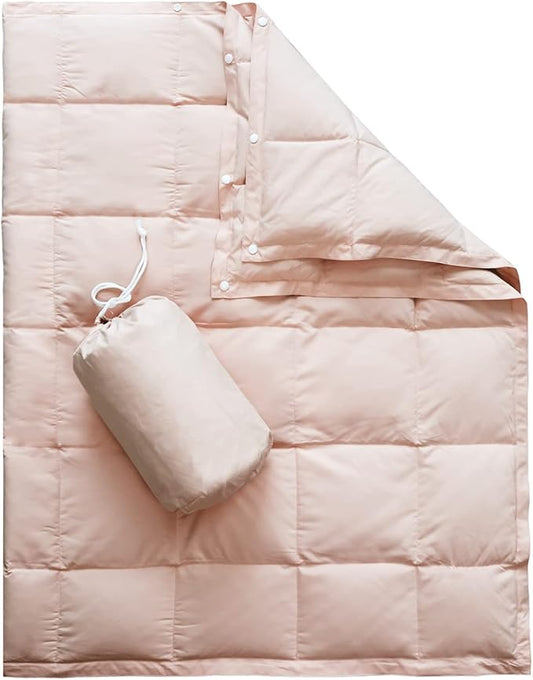 zzlamb Puffy Down Camping Blanket Water-Repellent, Down Throw Travel Blanket Portable for Outdoor, Light Warm Quilt for Couch Plane Car Theater Stadium Picnic RV Backpacking Hammock