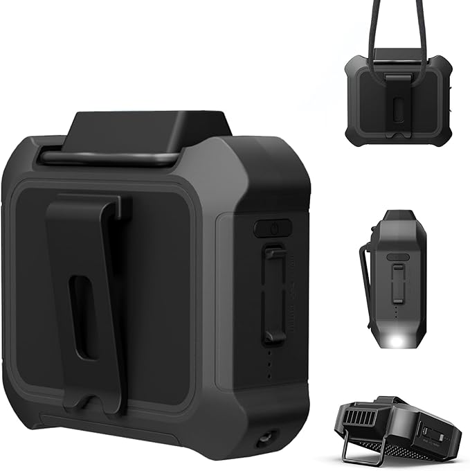 Portable Waist Fan, Personal Clip on Fan Rechargeable Hands-Free Hanging Neck/Desk Fans with 3-Speed Settings & LED Light, Small Wearable Cooling Belt Shirt Fans for Camping Travel Outdoors