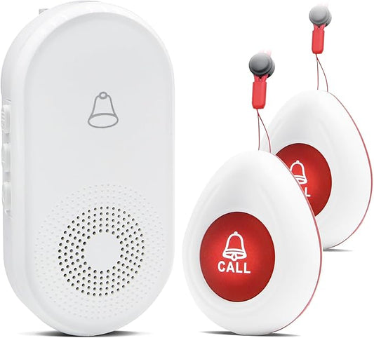 Wireless Caregiver Pager SOS Call Button for Elderly Monitoring 1000+ Feet Life Alert，Emergency Alert System Call Bell for Nurse Patient Disabled 2 Waterproof Transmitter & 1 Plugin Receiver