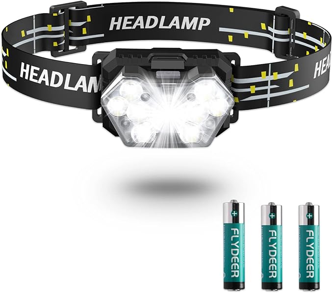 9 LED Headlamp Battery Powered, 1 Pack 2000 Lumens Headlight, 3 AAA Batteries Included, 6 Modes, Lightweight and Adjustable, IPX5 Waterproof Head Lamp for Camping, Outdoor, Running