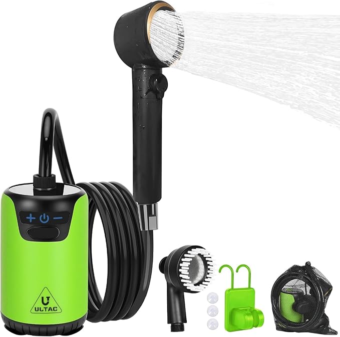 Portable Shower for Camping, 10000mAh Outdoor Electric Shower Pump Rechargeable IPX7 Waterproof Camp Shower with LED Display and 2 Head Nozzle for Camping, Hiking, Travel, Car, Pet