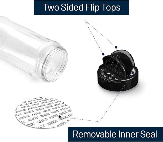 RoyalHouse 6 Pack 16 Oz Plastic Spice Jars with Black Cap, Clear and Safe Plastic Bottle Containers with Shaker Lids for Storing Spice, Herbs and Seasoning Powders, BPA Free, Made in USA