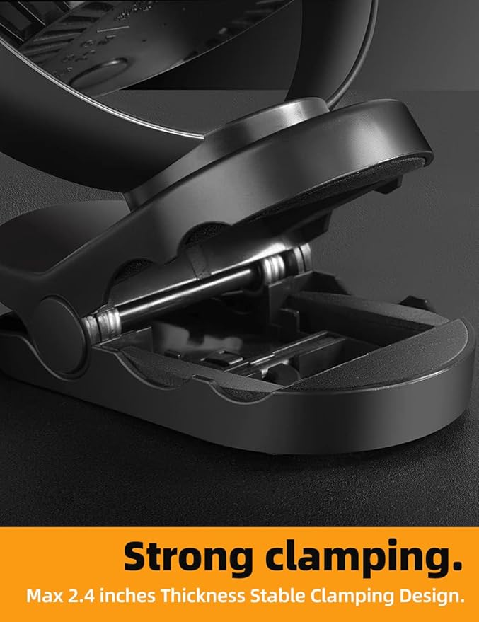 6'' Portable Hanging RV Tent fan with Remote Control,10000mAh Battery Camping Fan with LED light and Timer, 40 Hours Working Time Rechargeable Clip Fan, as Emergency Power - Black