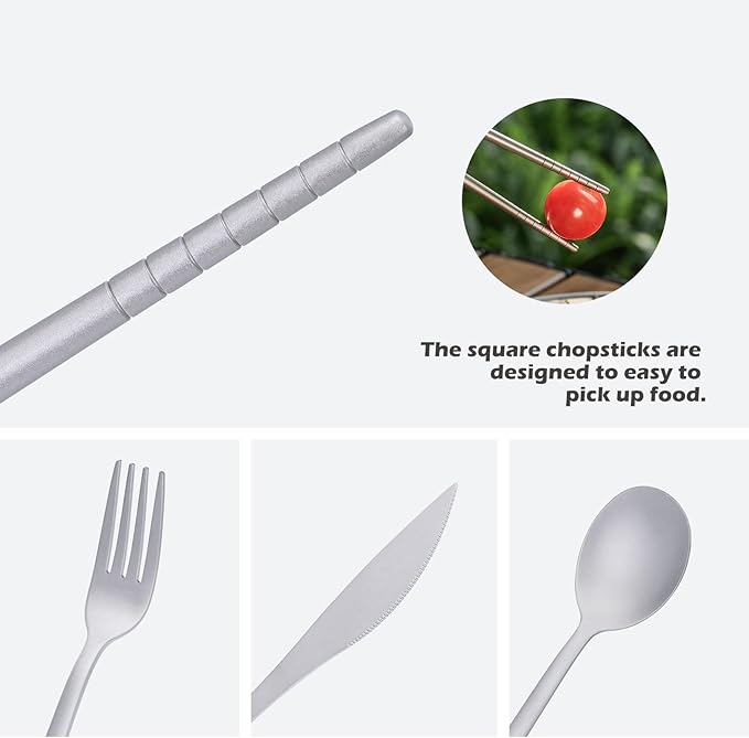Boundless Voyage Titanium Cutlery Set Portable Camping Tableware Chopsticks Knife Fork Spoon Set for Home Travel (4 PCS SET)