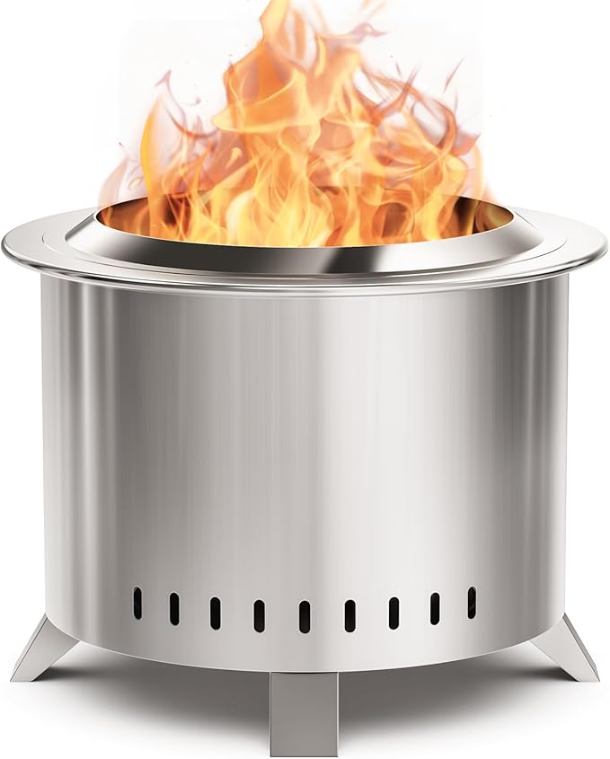 Smokeless Fire Pit,22 Inch Stainless Steel Firepit, Outdoor Wood Burning Fire Pit with Cover,Smokeless Firepits for Outside Backyard Patio Garden Camping Bonfire
