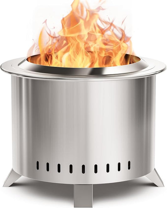 Smokeless Fire Pit,22 Inch Stainless Steel Firepit, Outdoor Wood Burning Fire Pit with Cover,Smokeless Firepits for Outside Backyard Patio Garden Camping Bonfire