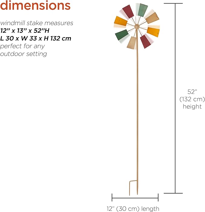 Alpine Corporation 52" Outdoor Metal Windmill Spinner Stake Yard Decoration, Multicolor