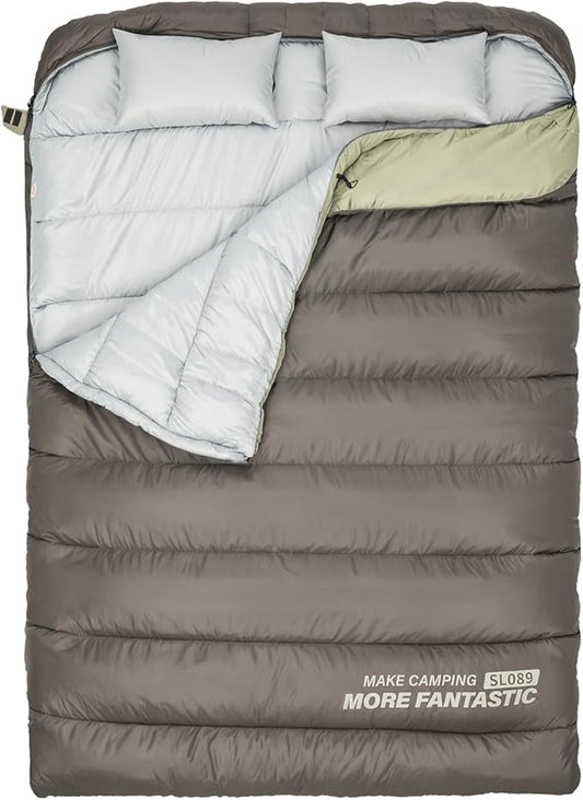 BISINNA Double Sleepinag Bag for Adults Two Person Queen Size Camping Sleeping Bag for All Season Backpacking Hiking Cold Weather with Compression Sack