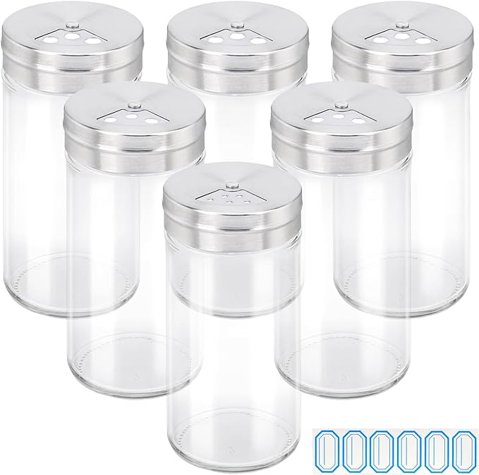 Segarty Spice Jars with Shaker Lids, 6 Pack 4 oz Glass Spice Bottles with Stainless Steel Lid, Glass Empty Seasoning Containers with Adjustable Pour Holes Spice Powder Storage Bottle Pepper Shakers