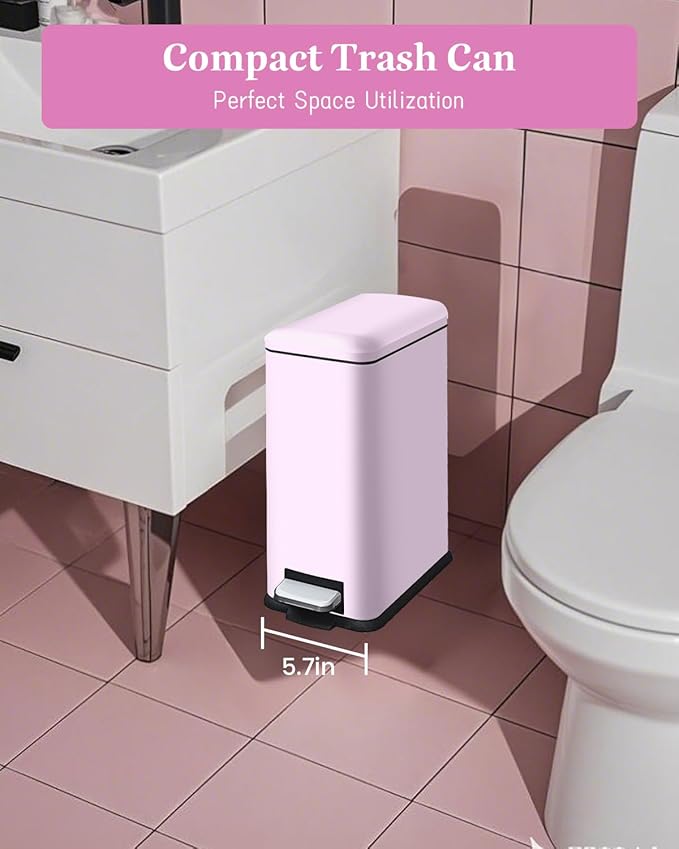 Pink Trash Can, 1.3 Gallon Bathroom Trash Can with Lid, Stainless Steel Pedal Trash Bin Removal Inner Bucket, Small Grabage Can for Bathroom,Bedroom,Home Office