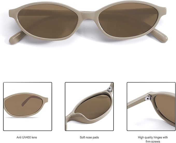 Retro Oval Sunglasses for Women Chic Cat Eye 90s Sunnies Lightweight Narrow Shades Trendy UV protection Sun Glasses