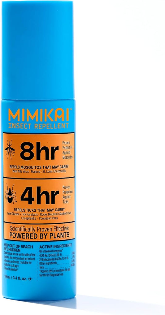 Mimikai Mosquito and Tick Repellent, DEET-Free for Skin and Outdoor Use, Non-Toxic, Plant-Powered Skincare, 3.4oz Pump Spray