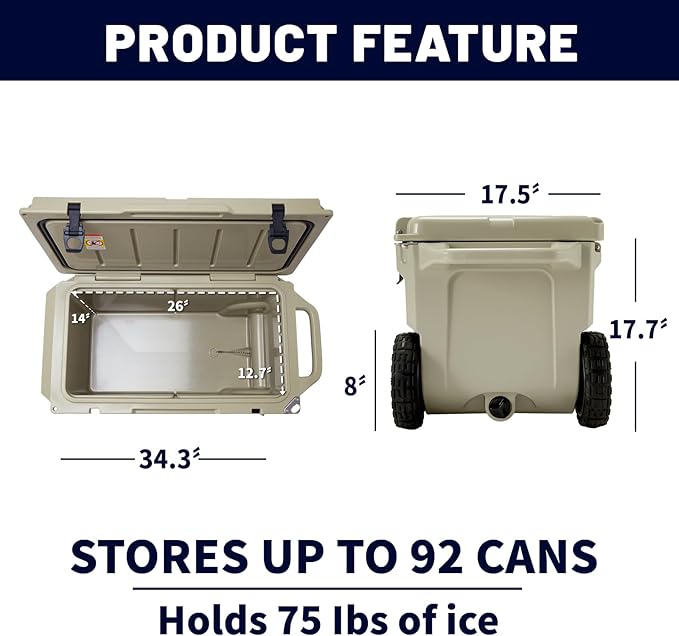 EchoSmile 25/30/35/40/60/75 Quart Rotomolded Cooler, Built to Stand up to The Rigors of The Journey