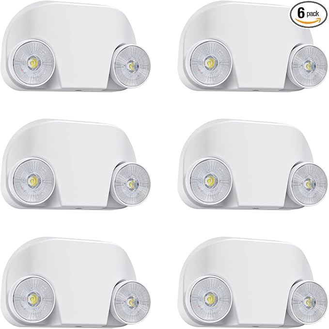 Led Emergency Light with Remote Capable, Adjustable LED Lamp Heads Exit Lighting, Backup Battery White Emergency Lights, 120V-277V Dual Voltage, UL Certified (6 Pack)