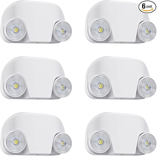Led Emergency Light with Remote Capable, Adjustable LED Lamp Heads Exit Lighting, Backup Battery White Emergency Lights, 120V-277V Dual Voltage, UL Certified (6 Pack)
