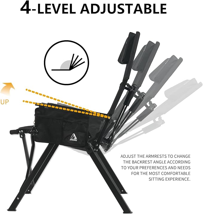 Reclining Camping Chair, Heavy Duty Folding Chairs with 4-Stage Adjustable High Back for Adults, Compact Foldable Outdoor Patio Reclining Chair with Storage Bag （Black）