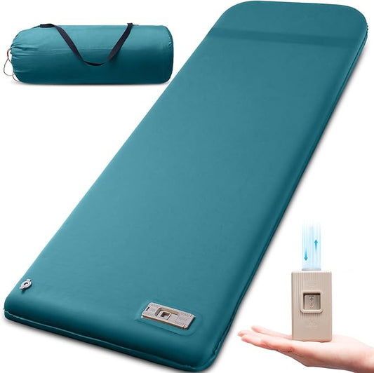 Self Inflating Sleeping Pad with Electric Pump, 3.15" Ultra-Thick Memory Foam Camping Sleeping Mat with Pillow, 9.5 R-Value Insulated Camping Pad Mattress for Travel Car Tent