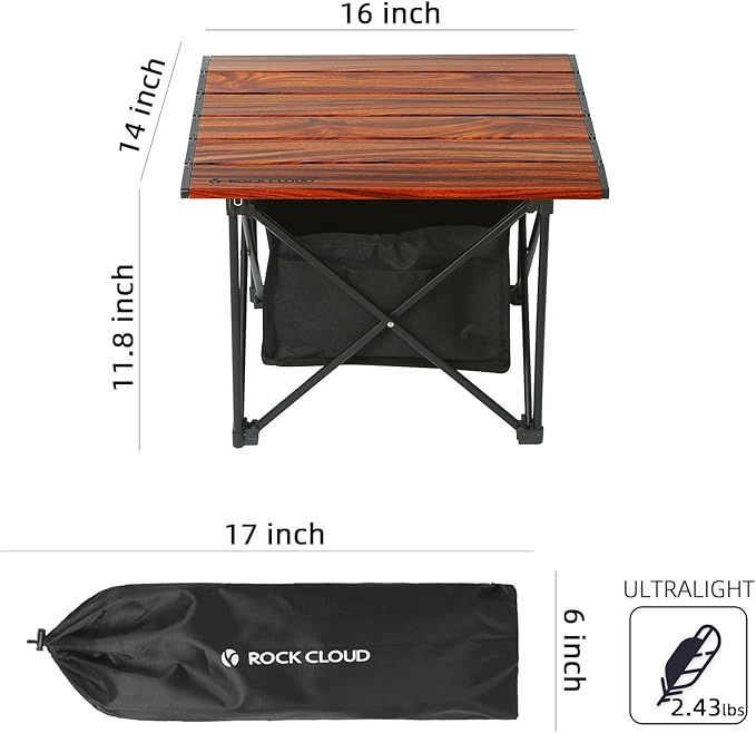 ROCK CLOUD Portable Camping Table Ultralight Aluminum Camp Table Folding Compact Beach Table with Storage Bag for Camping Hiking Backpacking Outdoor Picnic(Reinforced Frame-Small)