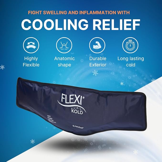 FlexiKold Gel Neck Ice Pack (23" X 8" X 5") - Reusable Cold Pack Compress (Therapy for Pain, Injuries of Neck, Lower Back, Shoulder, wrap Around Knee, Foot, Thigh, Elbow) - A6301-COLD