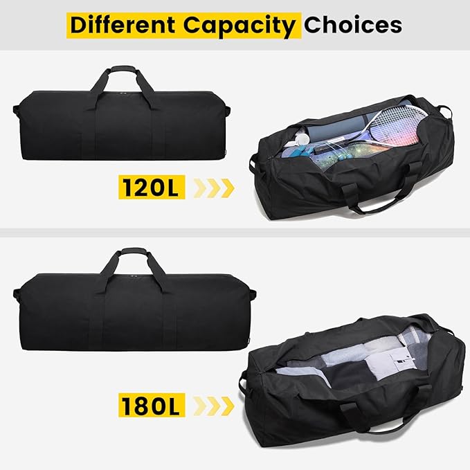 Vorspack Duffle Bag for Travel - 120L Extra Large Duffel Bag for Men Foldable Camping Bags for Weekender Gear Storage Overnight Tent Sports Moving - Black