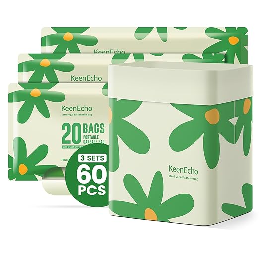 Disposable Car Garbage Bin Bags 60 PCS, Leak-proof Cleaning and Vomit Bags, Recycled HDPE, Easy Stick-On and Stand Design, Disposable Small Garbage Bags