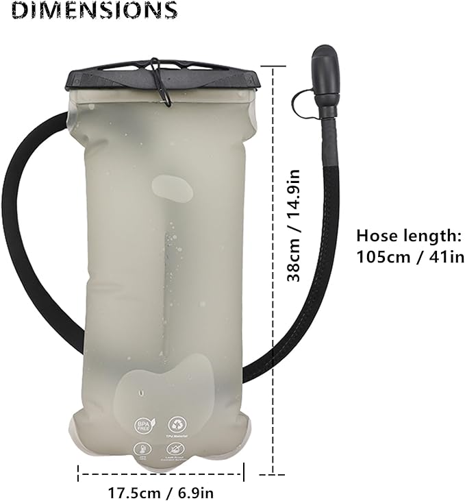 GLANC Hydration Bladder - 2L Water Bladder with Cleaning Kit for Outdoor Hiking Backpack, BPA Free Leakproof Water Reservoir for Hydration Pack, Insulated Hose & High Flow Bite Valve