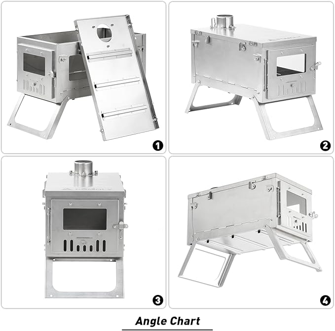 Camping Wood Stove Hot Tent Stove, POMOLY Ti 0.6 Portable Lightweight Titanium Stove for Hiking, Cooking, Heating (Stove Pipe 9.84ft / 3m)