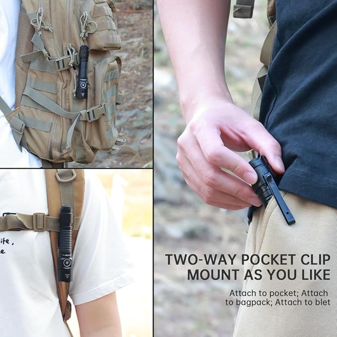 Wurkkos TD05 Rechargeable Flashlights USB C, Max 1800Lumen Tactical Led Flashlight Dual Switch Design, 373M Long Range EDC Flashlight, IP68 Waterproof Flashlight for Indoor Outdoor Usage-Black