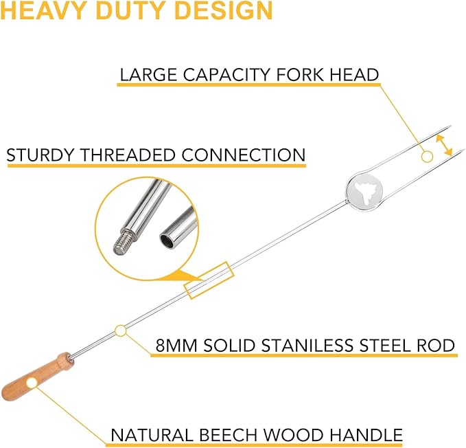 Heavy Duty Hot Dog Roasting Sticks for Campfire, Extendable Marshmallow Sticks for Fire Pit, 32" Long Smores Sticks, Stainless Steel Skewers for Hotdogs and Smores, Beech Wood Handle, 4 Pack