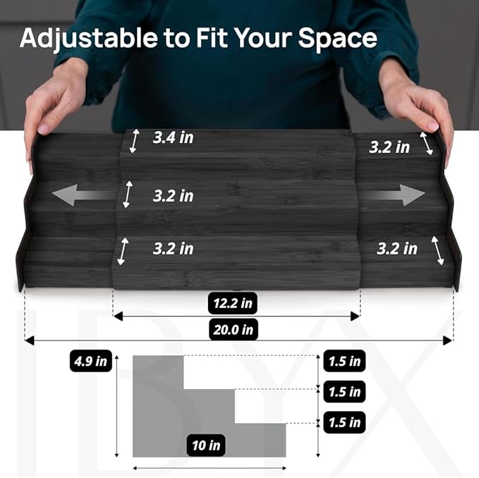 Ibyx Premium 3-Tier Spice Rack Organizer for Cabinet - Expandable Bamboo Spice Storage - Non-Skid Countertop Step Spice Shelf - Great for Kitchen Cabinet, Countertop, Cupboard, Pantry (Black)